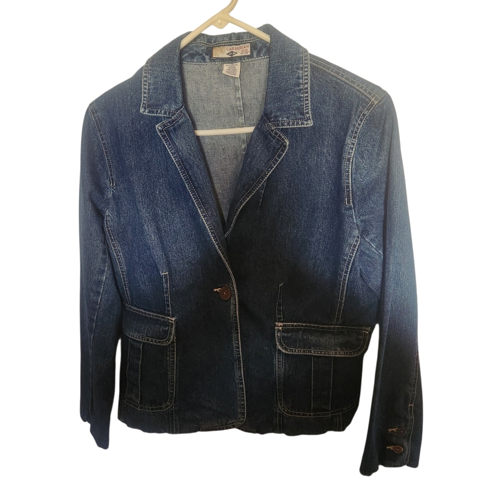 Vintage Caribbean Joe Indigo Denim Jacket Womens Petite Large - Picture 2 of 10